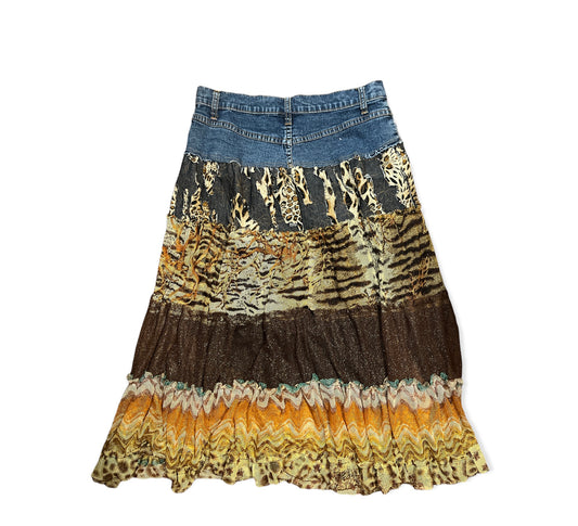 Vintage Half Denim Maxi Skirt
